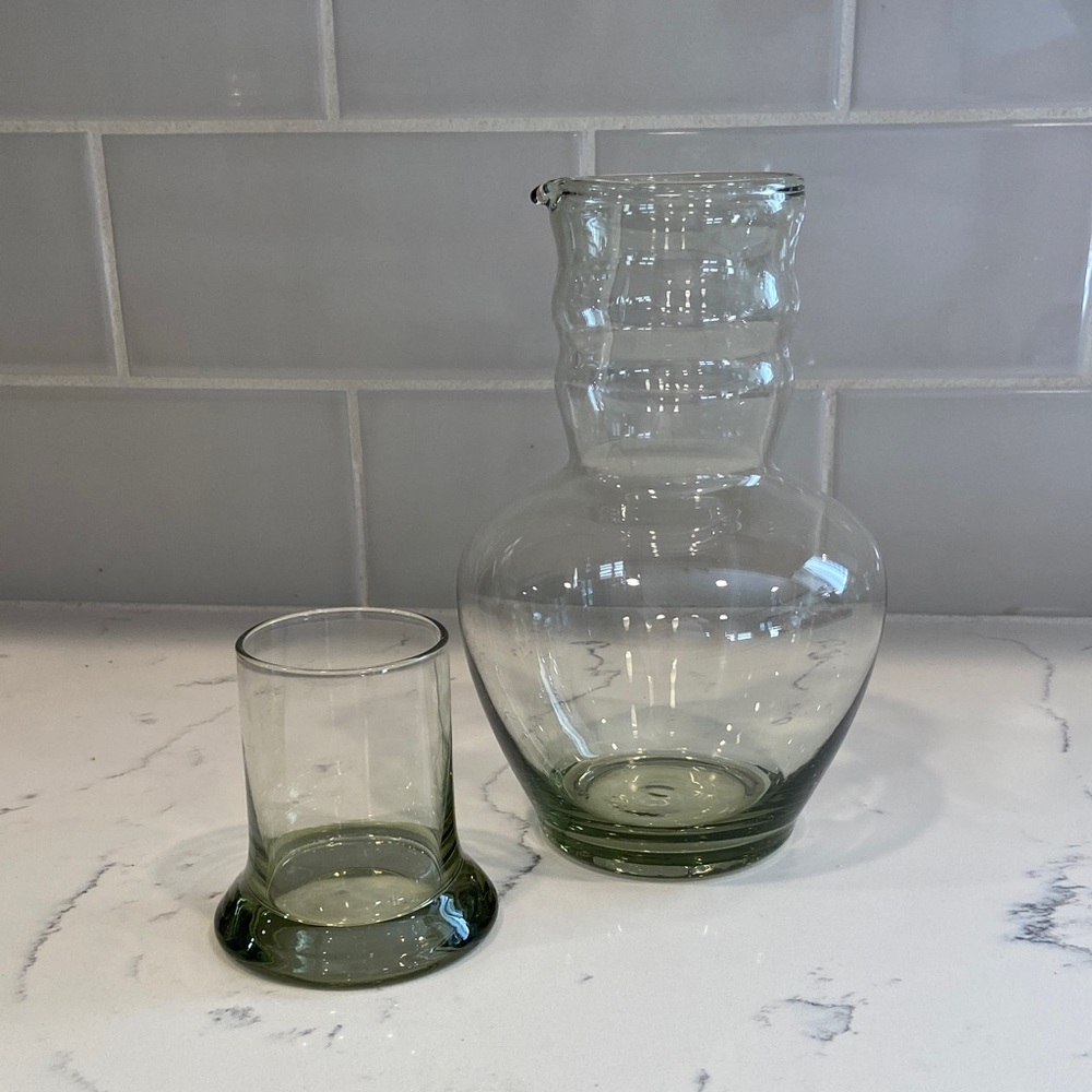 Green Glass Carafe and Tumbler Set - Modern Serving